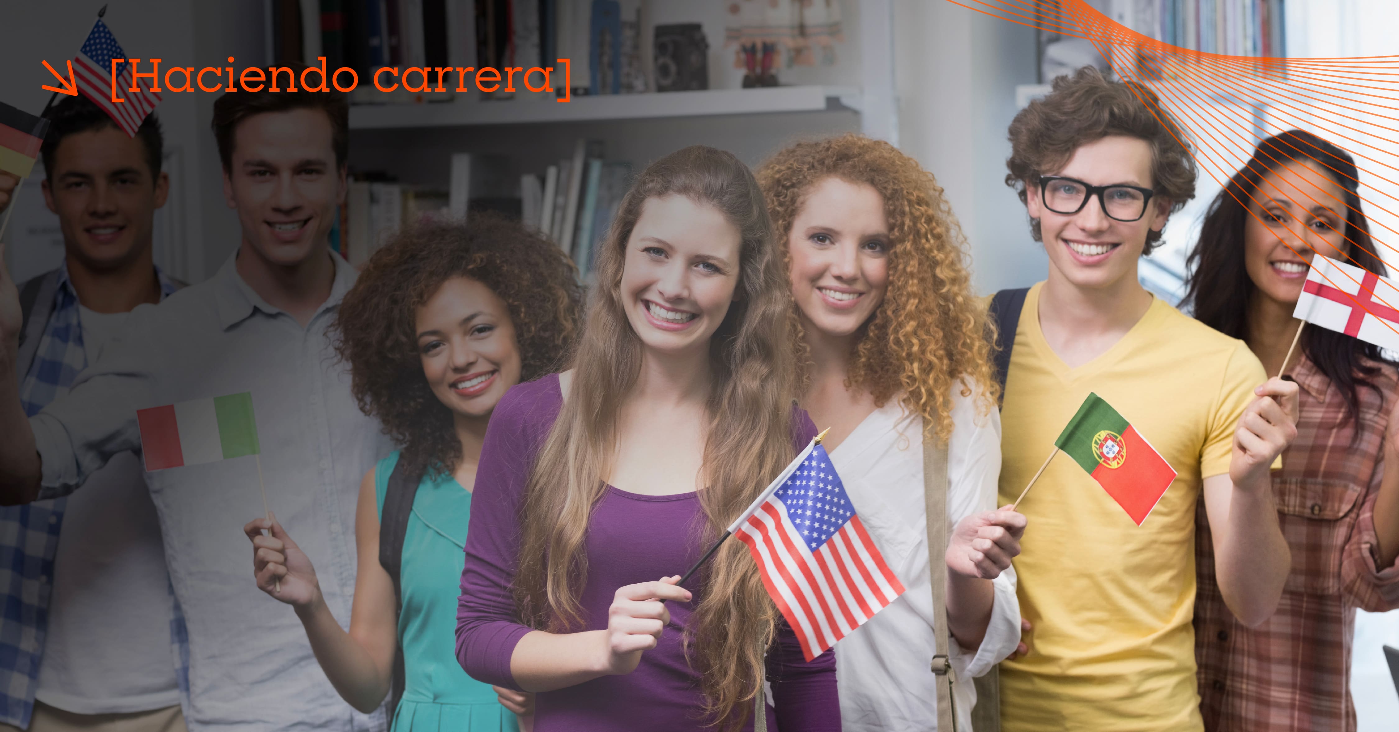 estudiantes internacionales con banderas de su país