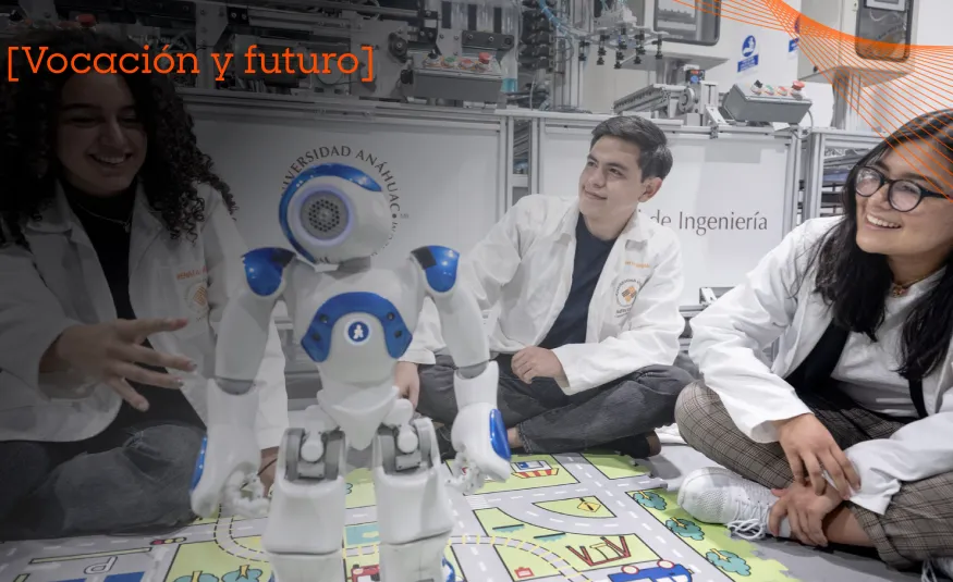 Estudiantes Anáhuac en el laboratorio de ingeniería experimentando con los efectos de la IA en la ingeiería