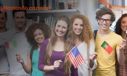 estudiantes internacionales con banderas de su país