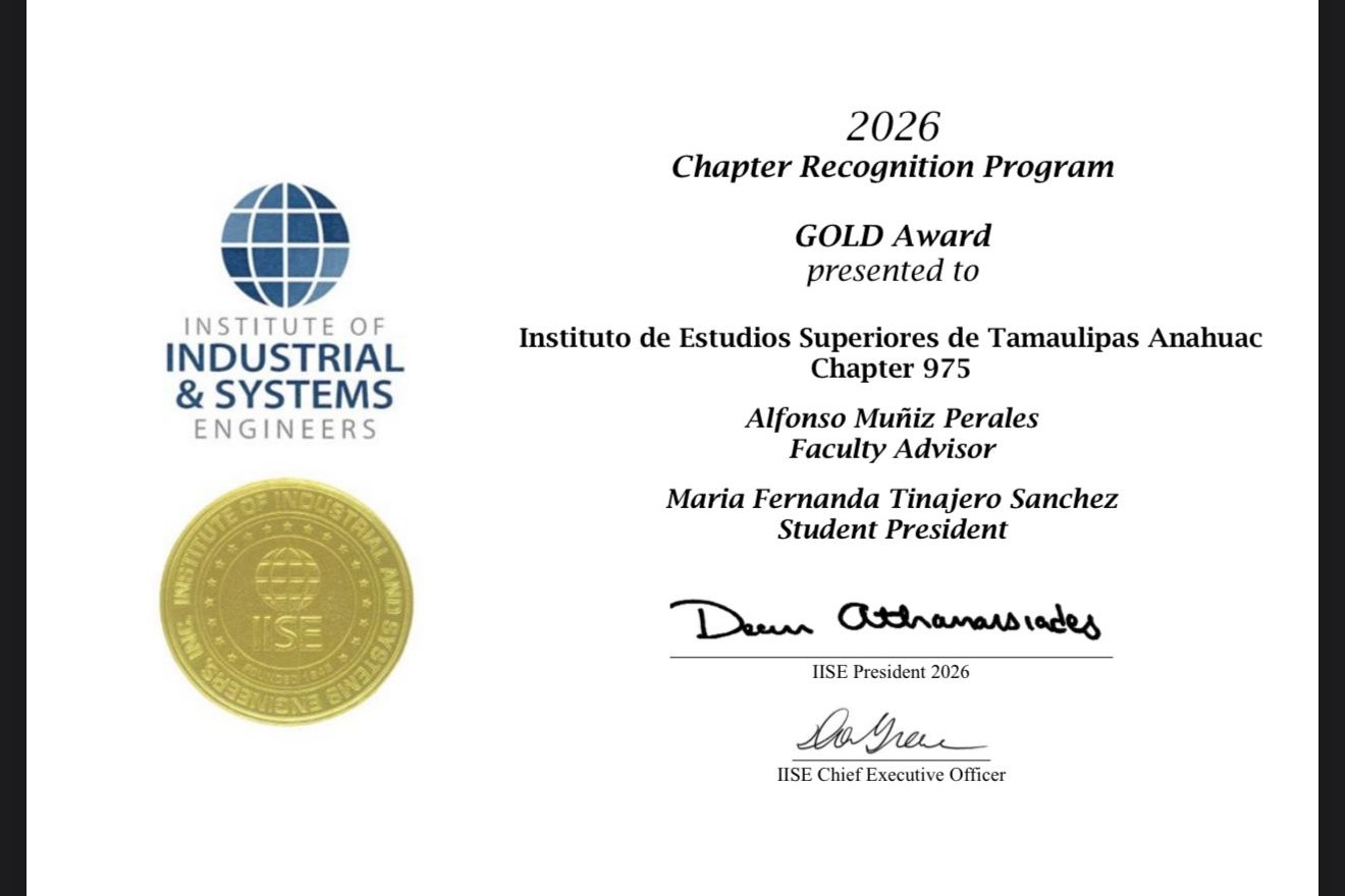 Aspecto del diploma del IISE, otorgado al Capítulo 975 del IEST Anáhuac.