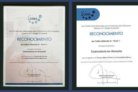 La Licenciatura en Actuaría obtiene Nivel 1 en calidad educativa por parte de los CIEES