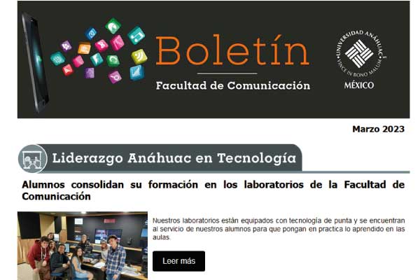 Boletín Mensual Marzo 2023 Facultad de Comunicación Universidad Anáhuac