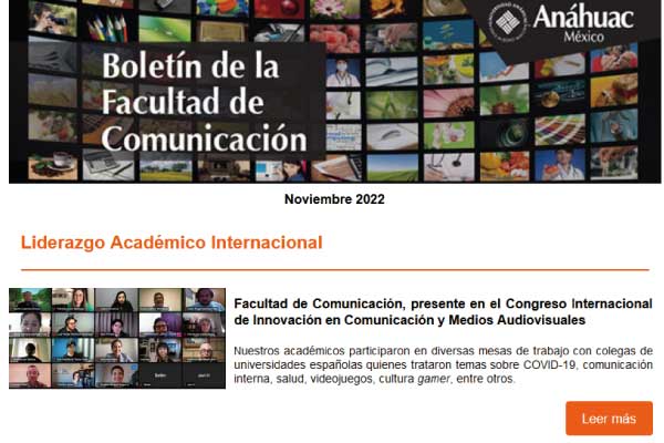 Boletín mensual Noviembre 2022 - Facultad de Comunicación Universidad Anáhuac México