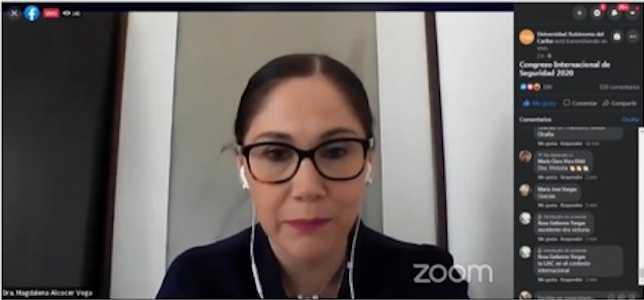 Dra. Magdalena Alcocer Vega, coordinadora de la Licenciatura en Inteligencia Estratégica de nuestra Facultad de Derecho, participó en el Primer Congreso Internacional de Seguridad 2020