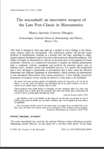 The macuahuitl: an innovative weapon of the Late Post-Classic in Mesoamerica
