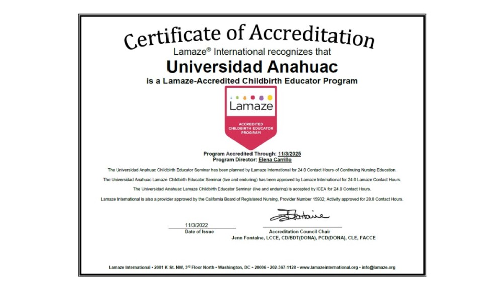Especialidad en Educación Perinatal recibe acreditación de Lamaze International