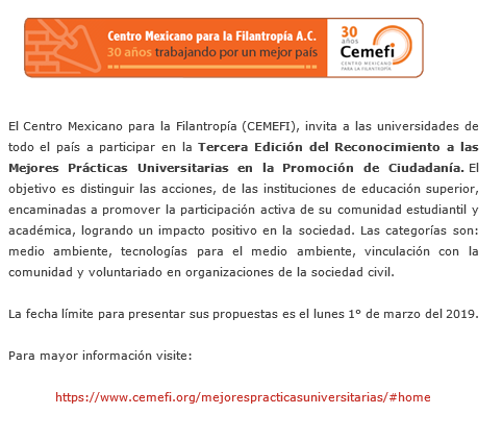 Convocatoria Centro Mexicano para la Filantropía (CEMEFI)