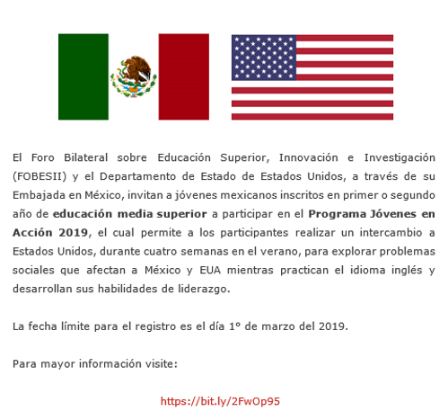 Convocatoria Intercambios Foro Bilateral sobre Educación Superior, Innovación e Investigación (FOBESII) y el Departamento de Estado de Estados Unidos