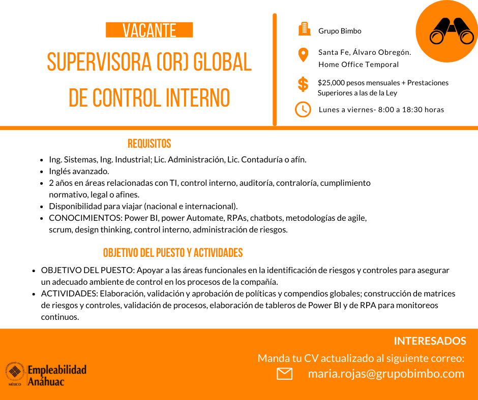  Supervisora(or) Global de Control Interno