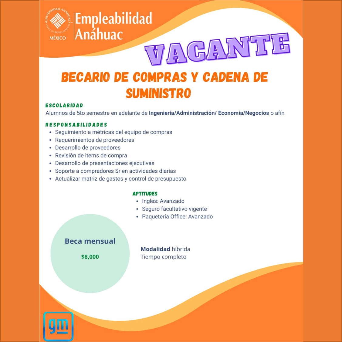 VACANTE - Becario de compras y cadena de suministro / GM