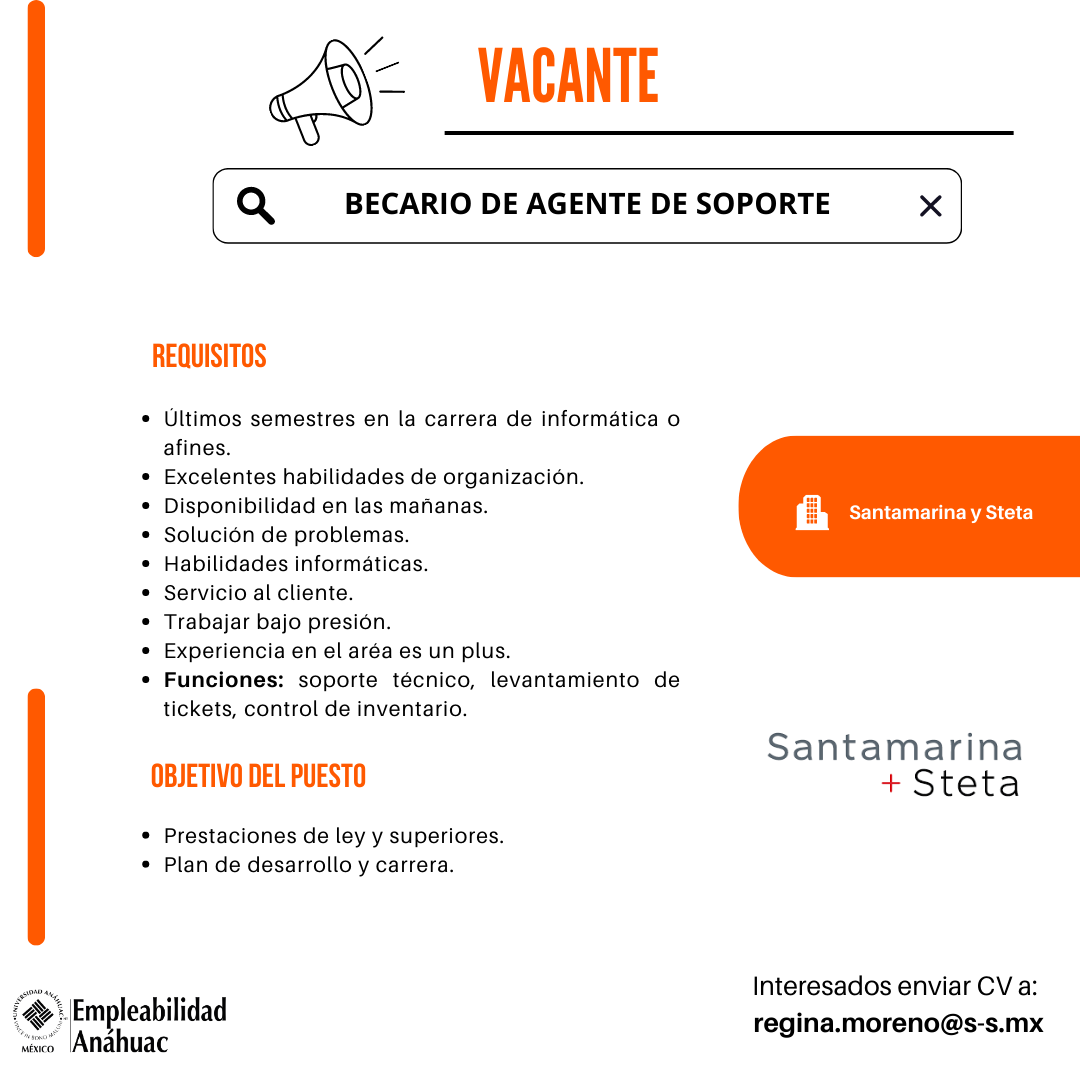 VACANTE - Becario de Agente de Soporte / Santamarina + Steta