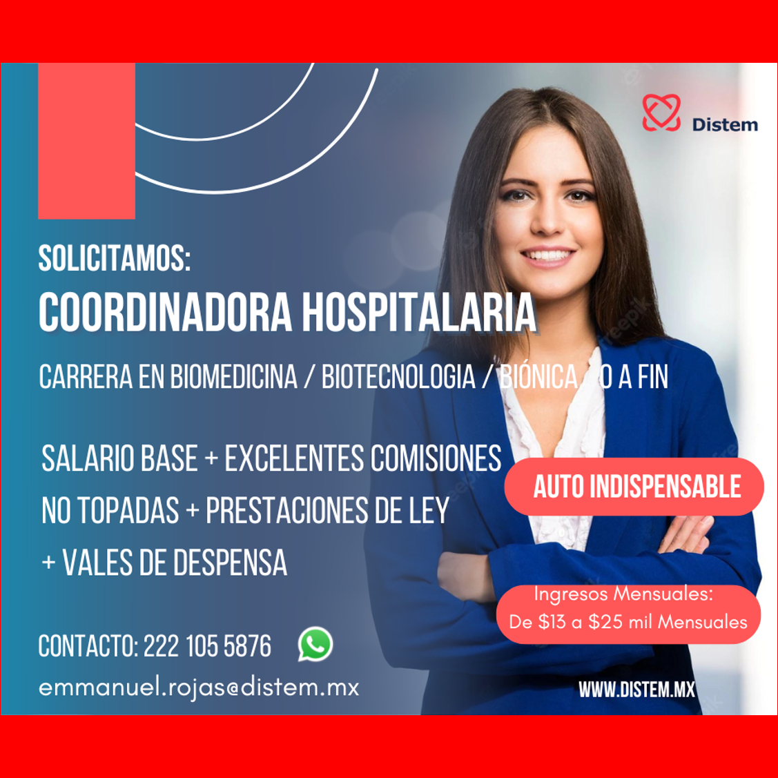 VACANTE - Coordinadora hospitalaria / Distem