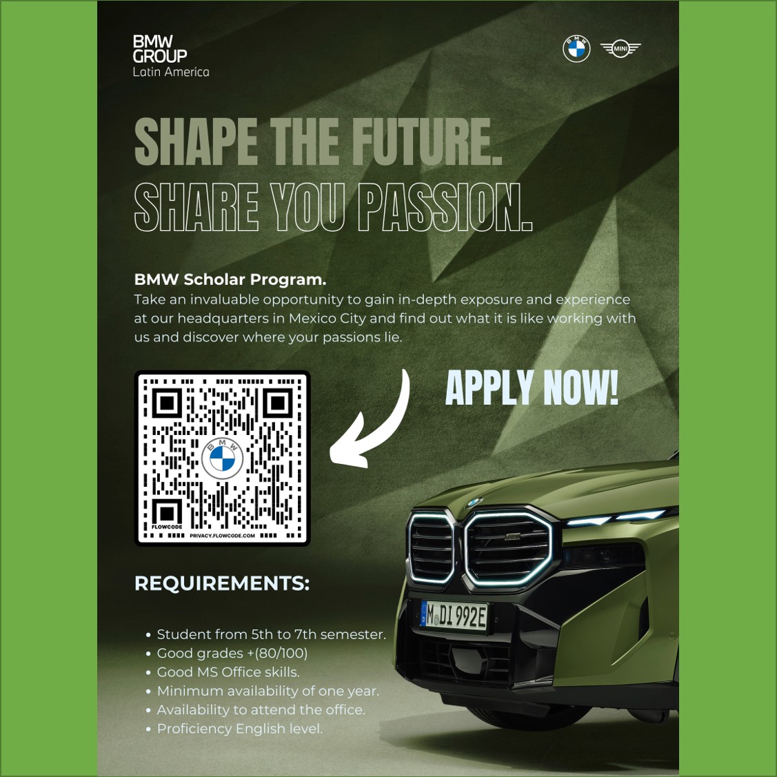 VACANTE - Scholar Programme - Second Semester / BMW Mexico & BMW Financial Services