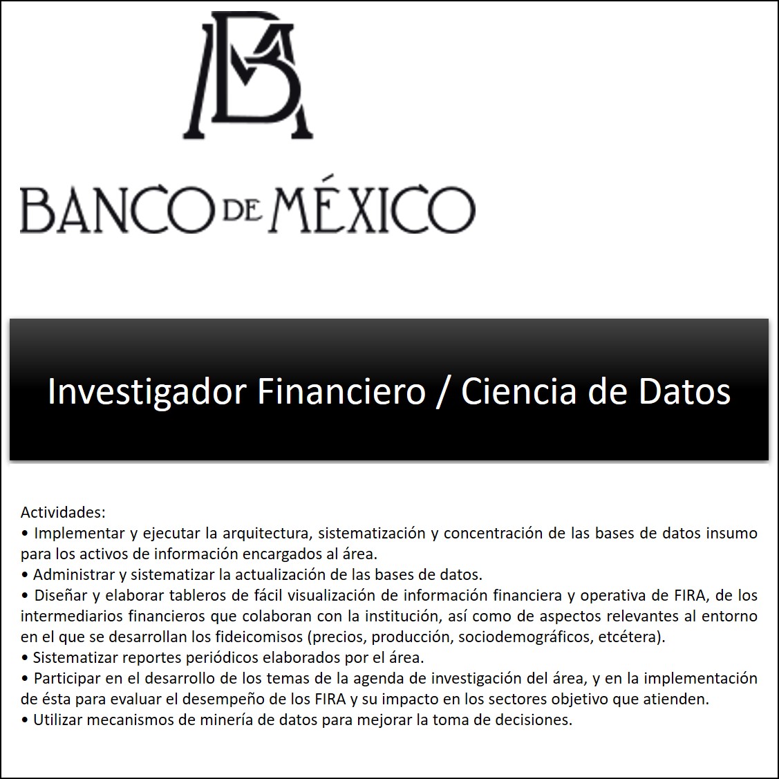 VACANTE - Investigador Financiero / Ciencia de datos
