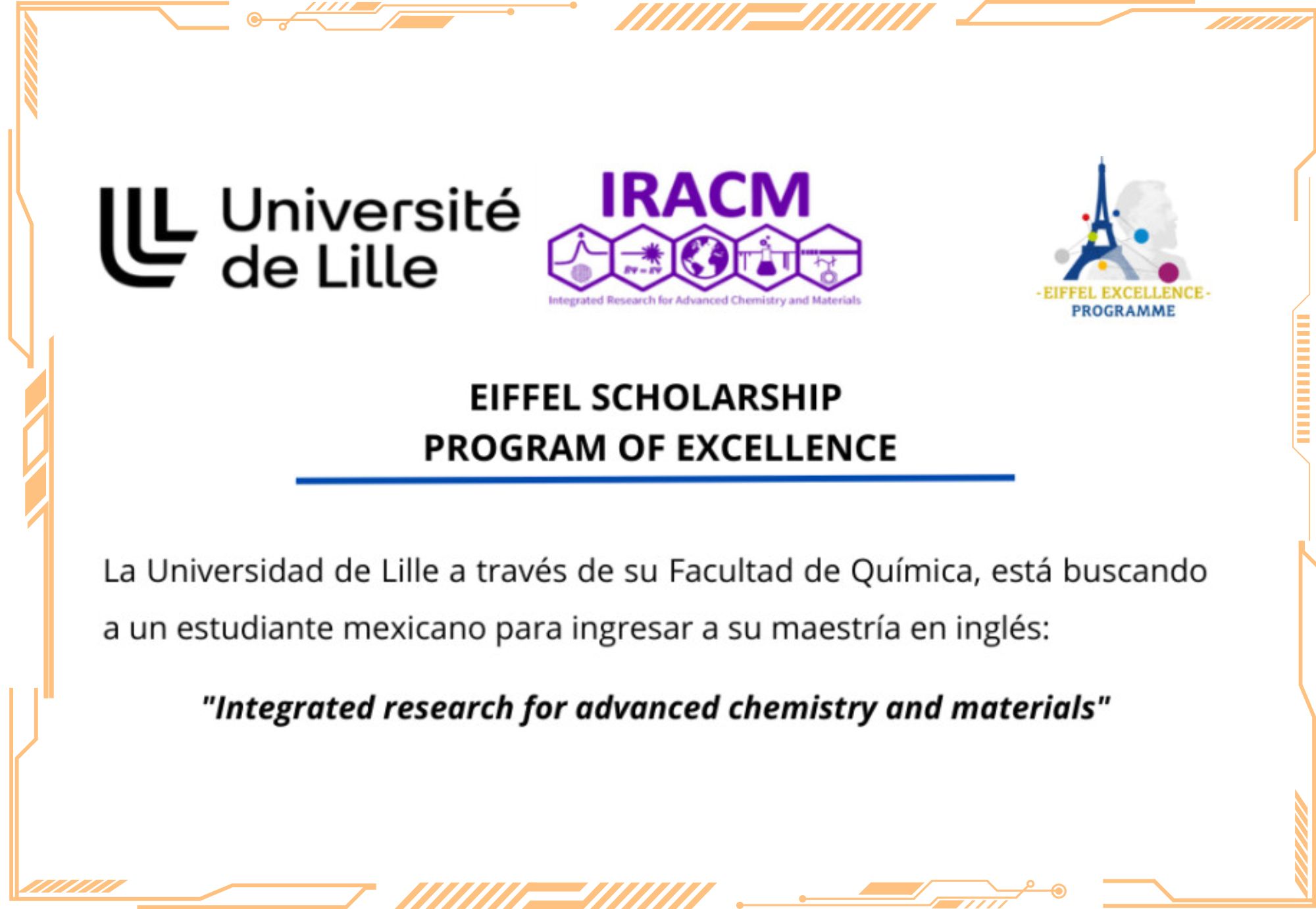Master "Integrated research for advanced chemistry and materials" + beca EIFFEL 2026 para estudiantes
