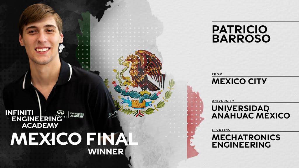 Patricio Barroso, alumno de Ingeniería Mecatrónica gana el premio Infiniti Engineering Academy 2018