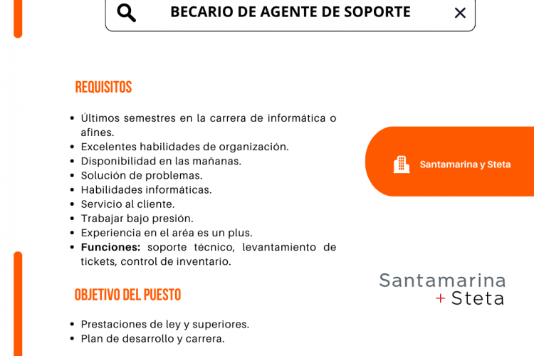 VACANTE - Becario de Agente de Soporte / Santamarina + Steta