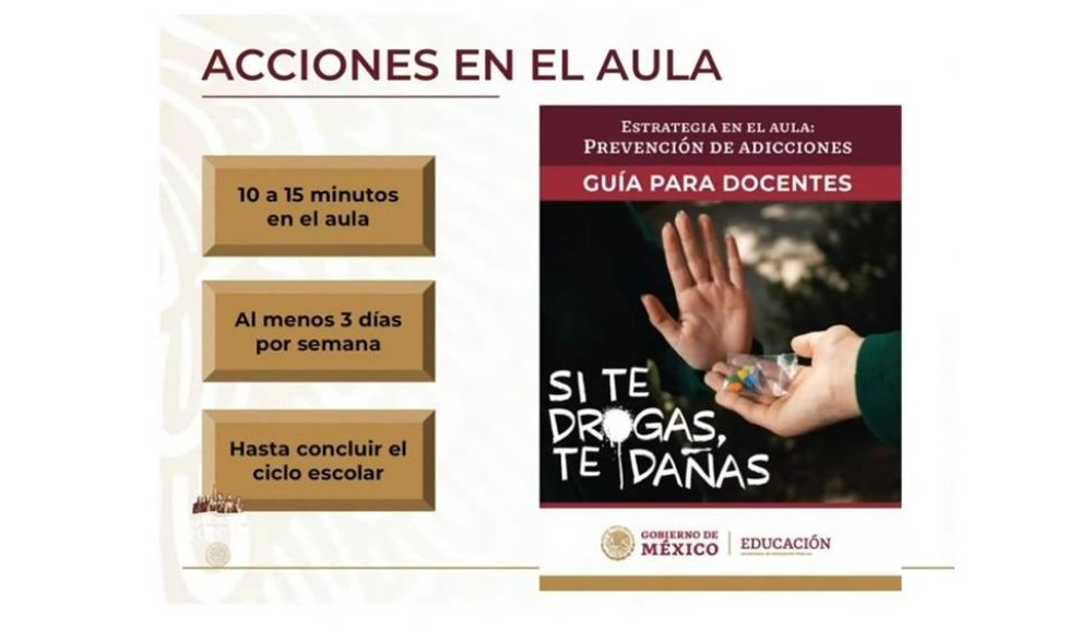 Mediante la implementación de la estrategia “Prevención de adicciones. Si te drogas, te dañas” se busca prevenir a más de 11 millones de estudiantes sobre los riesgos del consumo de drogas, con la participación de 82 mil docentes.