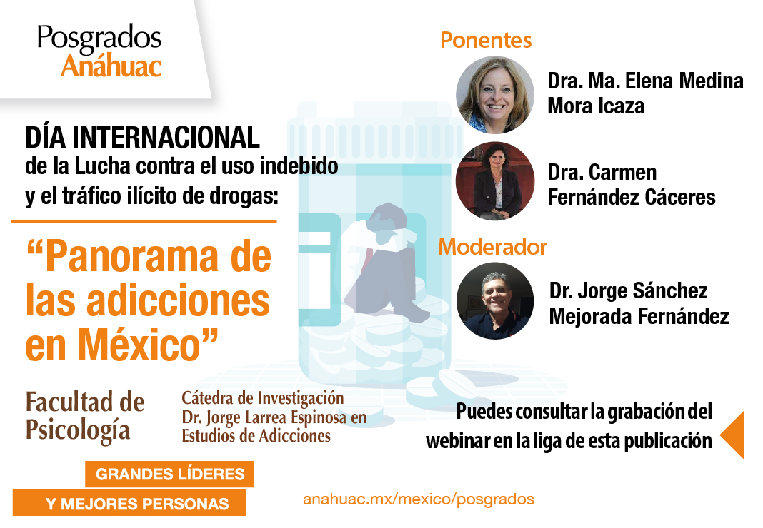 Flyer del webinar Panorama de la s adicciones en México