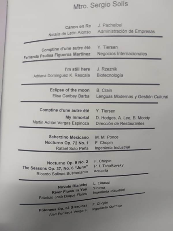 Programa del recital de piano