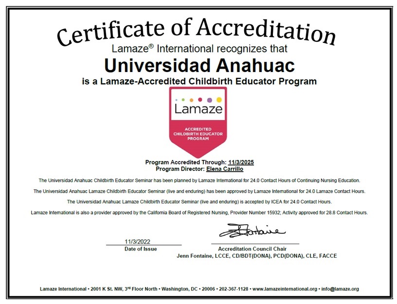 Especialidad en Educación Perinatal recibe acreditación de Lamaze International