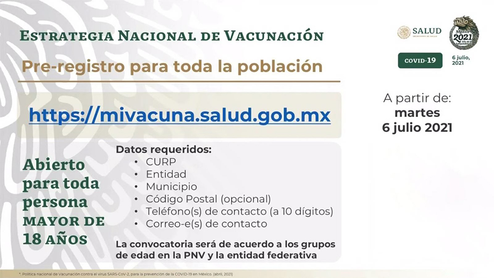 Registro jóvenes entre 18 y 29 años para vacunarse contra COVID