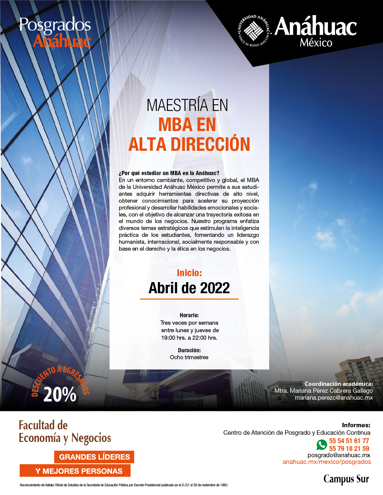 Inicia con nosotros tu Maestría en Alta Dirección (Anáhuac-MBA)