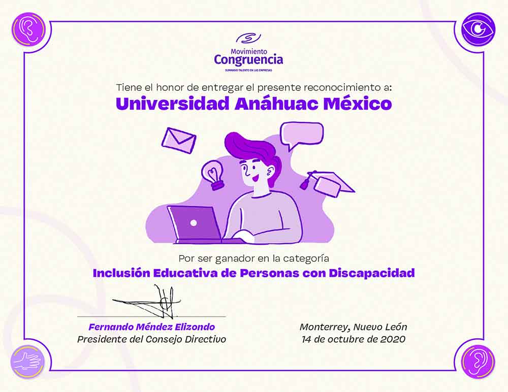 Premio Incluye 2020 a la Anáhuac