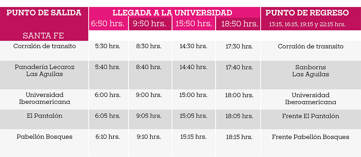 Rutas de transporte campus norte - Poniente