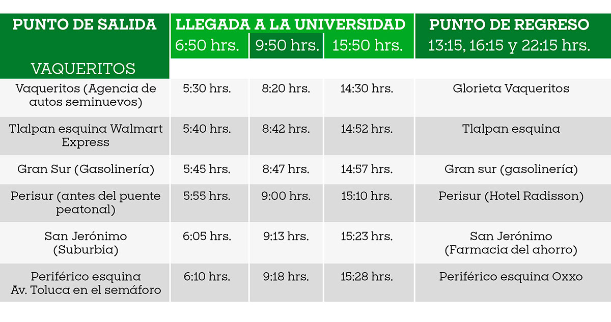 Transporte Anáhuac Campus Sur Ruta vaqueritos Verano