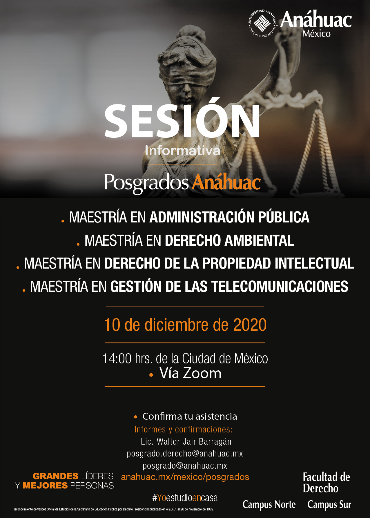 No te pierdas las sesión informativa de las Maestrías de la Facultad de Derecho