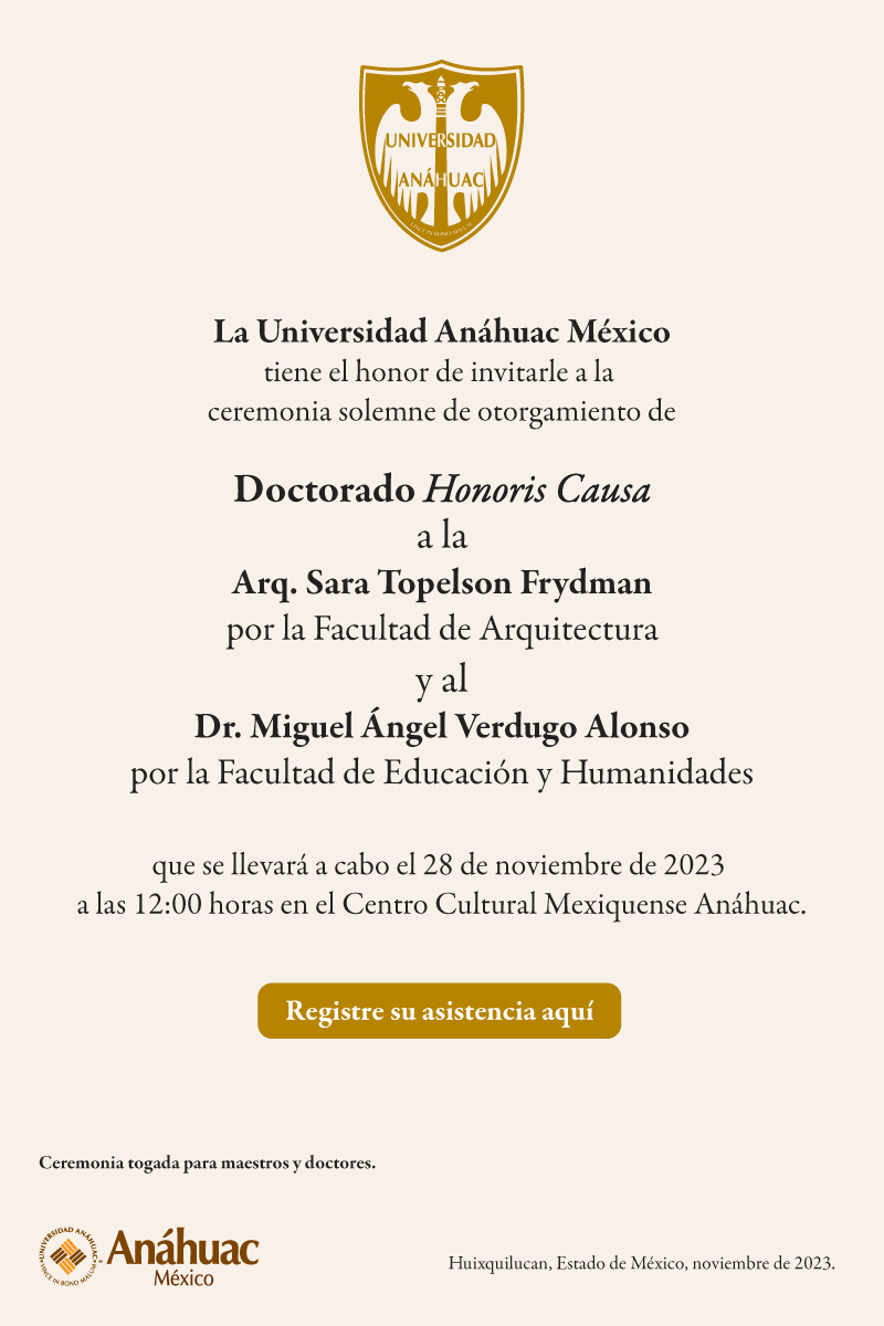 Le invitamos a la ceremonia solemne de otorgamiento del Doctorado Honoris Causa