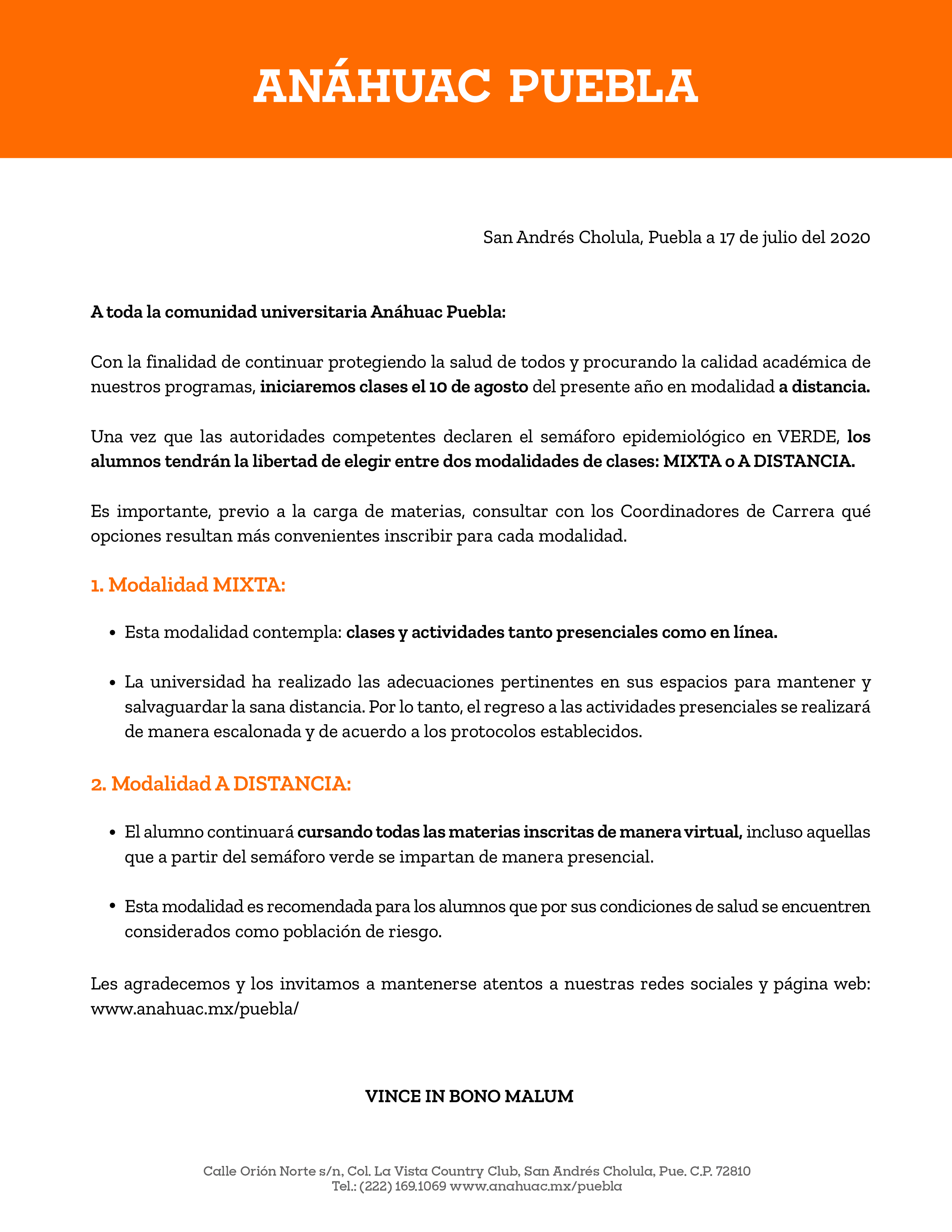 Elección de modalidades de clases 2020