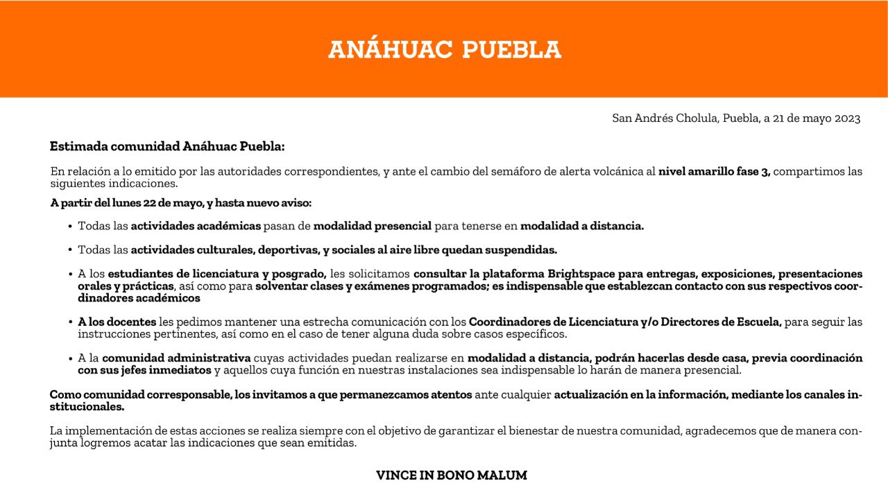 Aviso importante a la comunidad universitaria