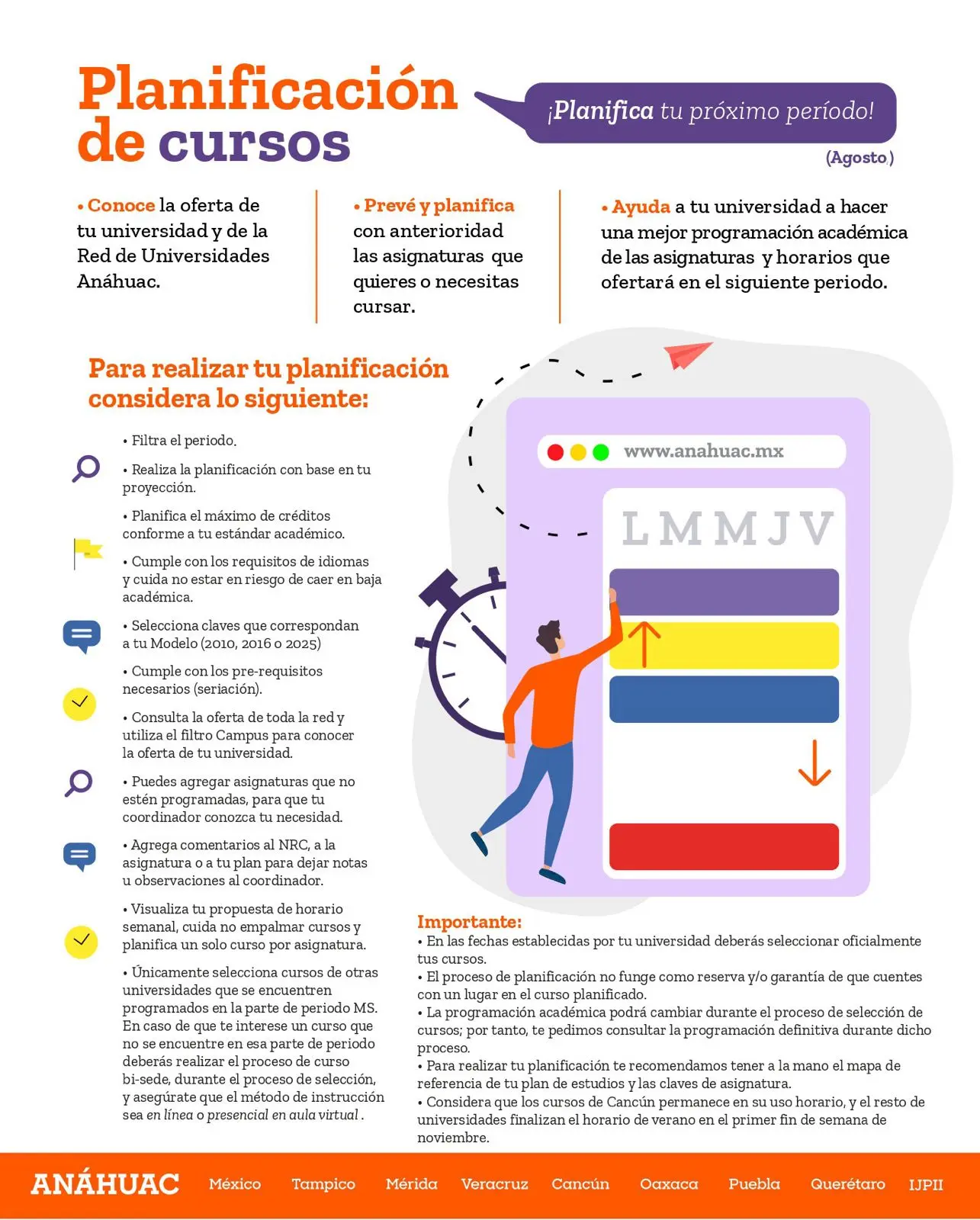 Planificación de cursos de agosto