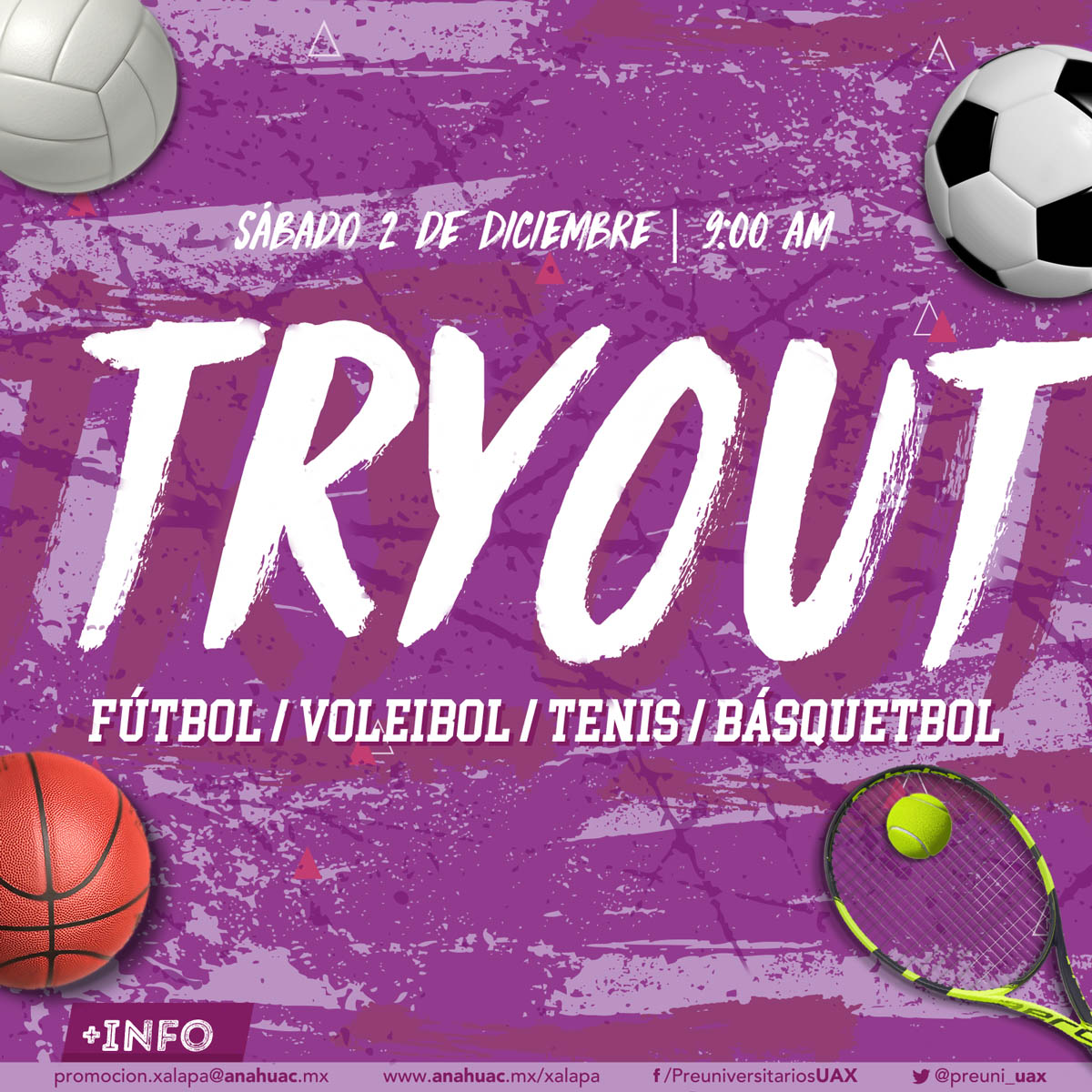 Tryouts para Fútbol, Voleibol, Tenis y Basquetbol