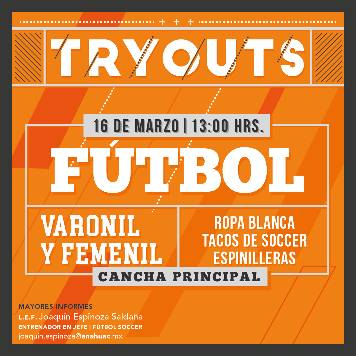 Tryouts Fútbol: Femenil y Varonil