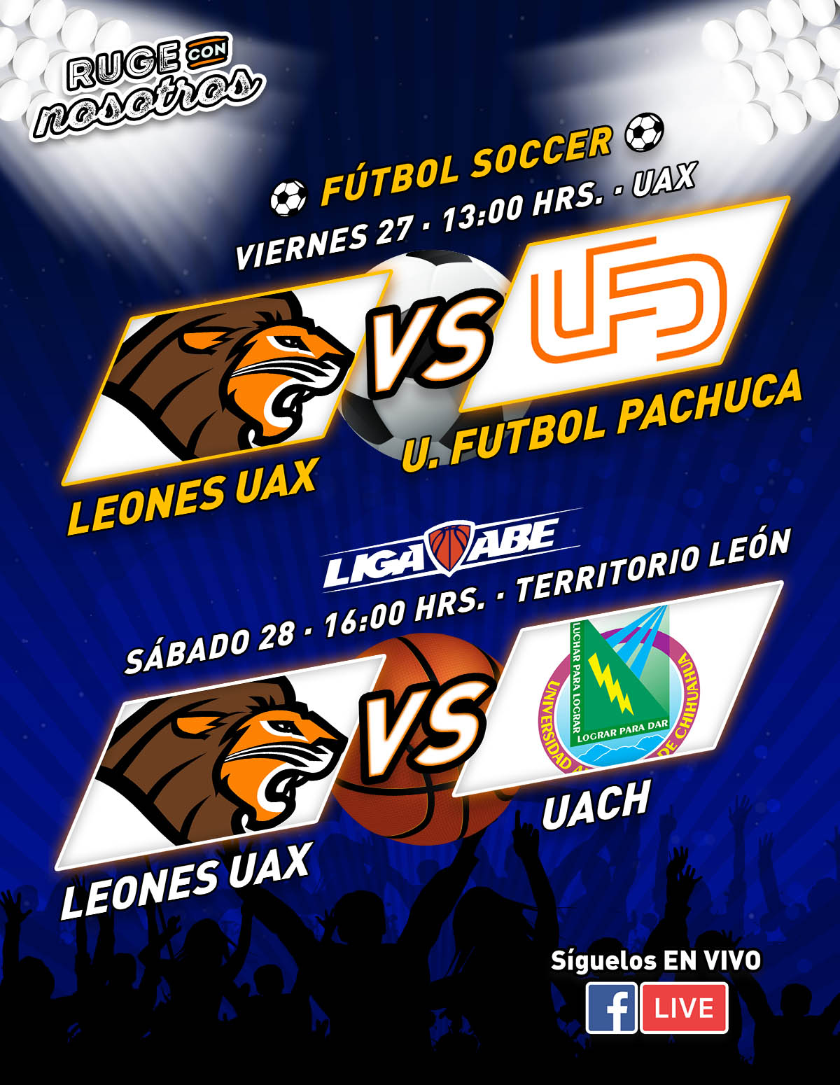 Ruge con Nosotros: Fútbol Soccer y Basquetbol ABE Ruge con Nosotros: Fútbol Soccer y Basquetbol ABE