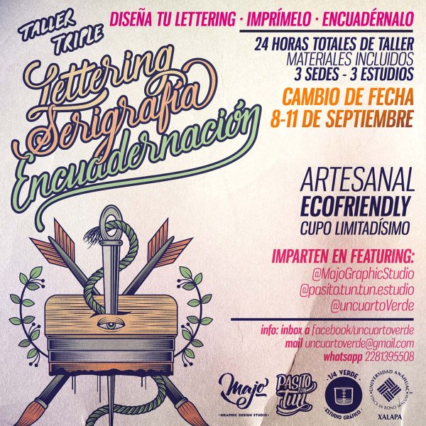 Ver en pantalla completa Taller triple: Lettering, Serigrafía y Encuadernación