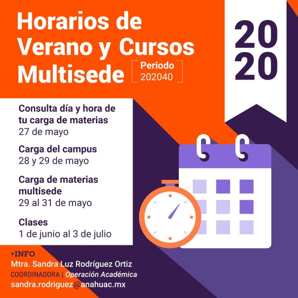 Ver en pantalla completa Horarios de Verano y Cursos Multisede 2020